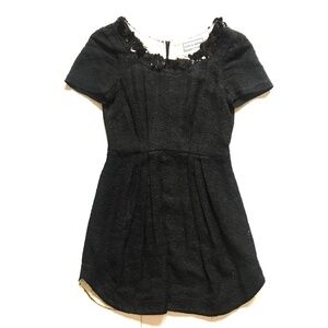 Chris Benz Mini Sheath Dress Womens 4 Black Short Sleeve Scoop Neck Beaded Neck